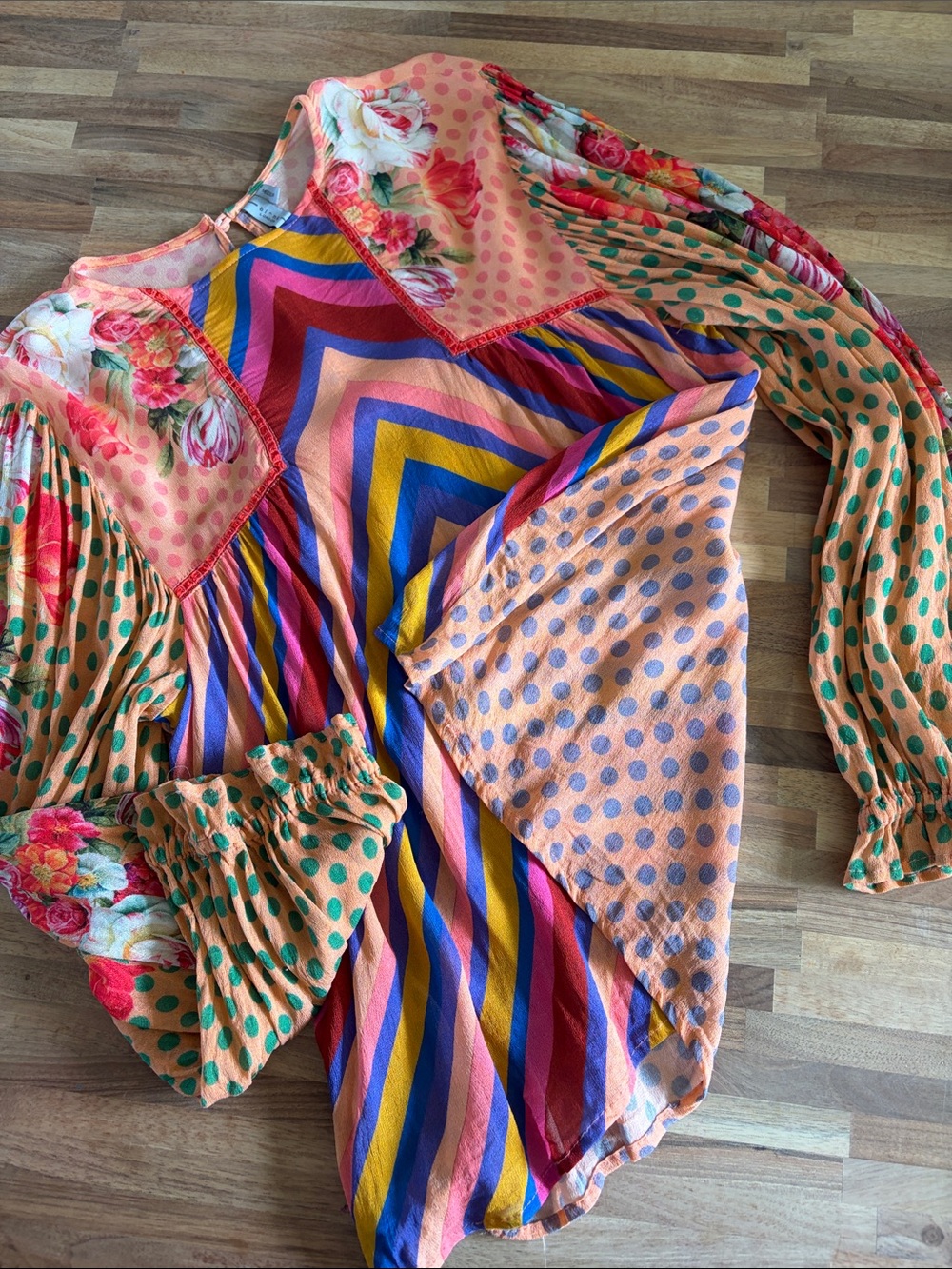 Peach Multi Floral & Stripe Peasant Tunic Top